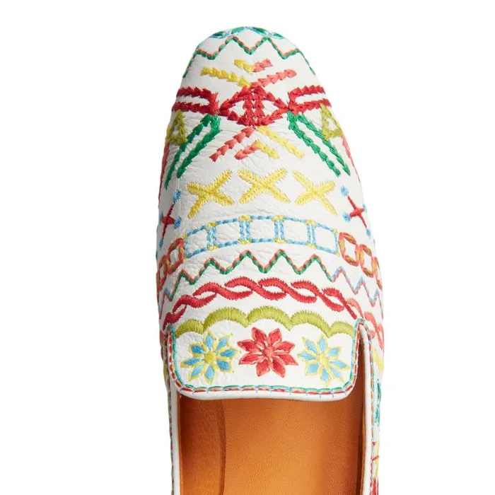 Women Embroidered Leather Slippers Orangewhite Fratelli Rossetti Slip On Women Embroidered Leather Slippers Orangewhite Fratelli Rossetti Slip On