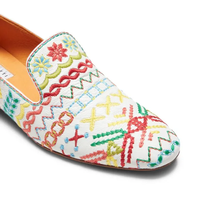Women Embroidered Leather Slippers Orangewhite Fratelli Rossetti Slip On Women Embroidered Leather Slippers Orangewhite Fratelli Rossetti Slip On
