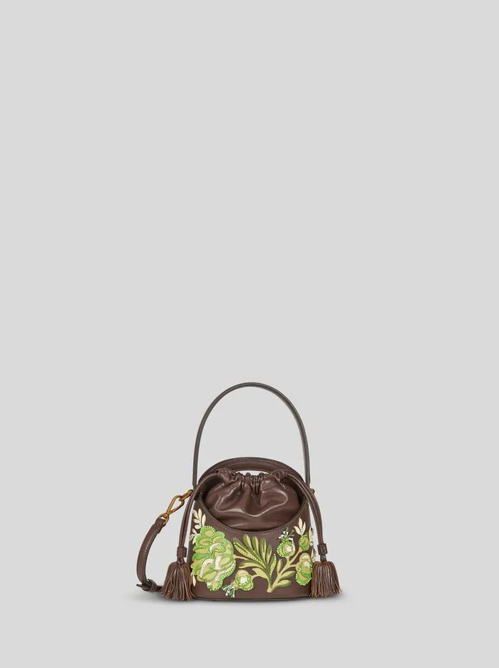 Women Etro Bucket Bags Small Saturno Bag With Embroidery Brown