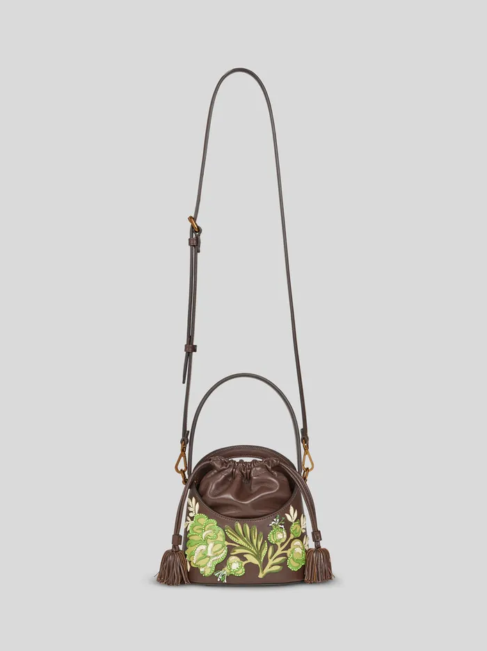 Women Etro Bucket Bags Small Saturno Bag With Embroidery Brown Women Etro Bucket Bags Small Saturno Bag With Embroidery Brown