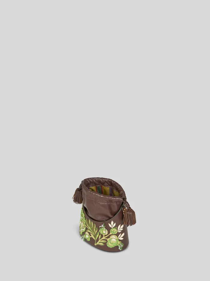 Women Etro Bucket Bags Small Saturno Bag With Embroidery Brown Women Etro Bucket Bags Small Saturno Bag With Embroidery Brown