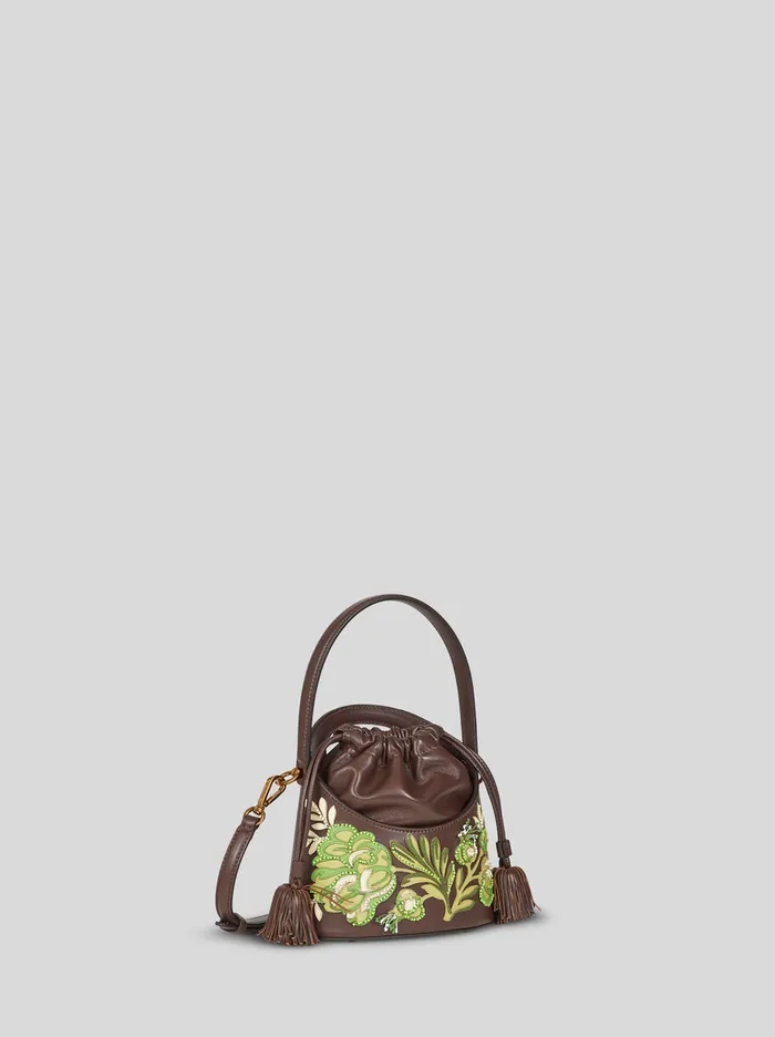 Women Etro Bucket Bags Small Saturno Bag With Embroidery Brown Women Etro Bucket Bags Small Saturno Bag With Embroidery Brown