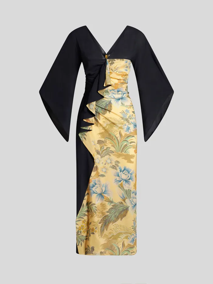 Women Etro Dresses Midi Dress With Placed Floral Print Yellow