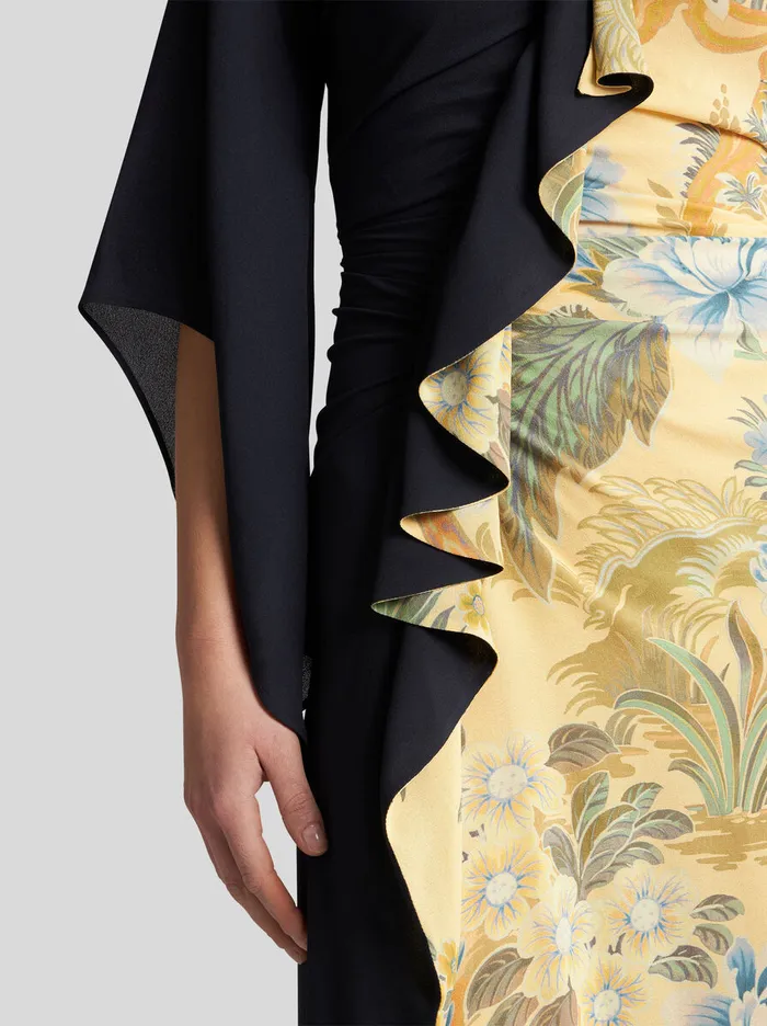 Women Etro Dresses Midi Dress With Placed Floral Print Yellow Women Etro Dresses Midi Dress With Placed Floral Print Yellow