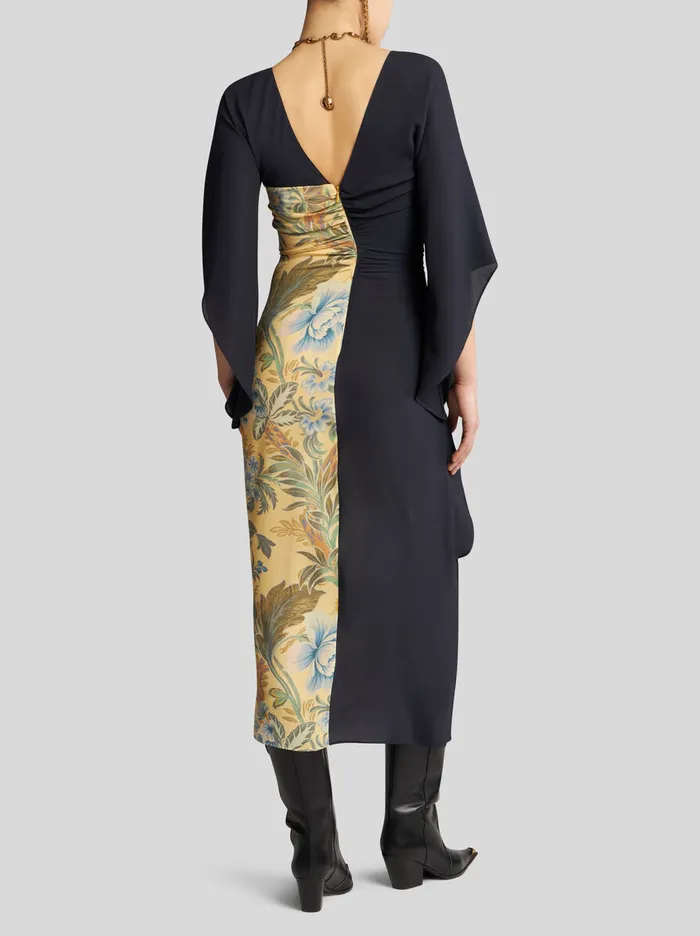 Women Etro Dresses Midi Dress With Placed Floral Print Yellow Women Etro Dresses Midi Dress With Placed Floral Print Yellow
