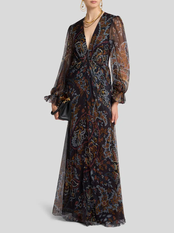 Women Etro Dresses Printed Silk Dress Black