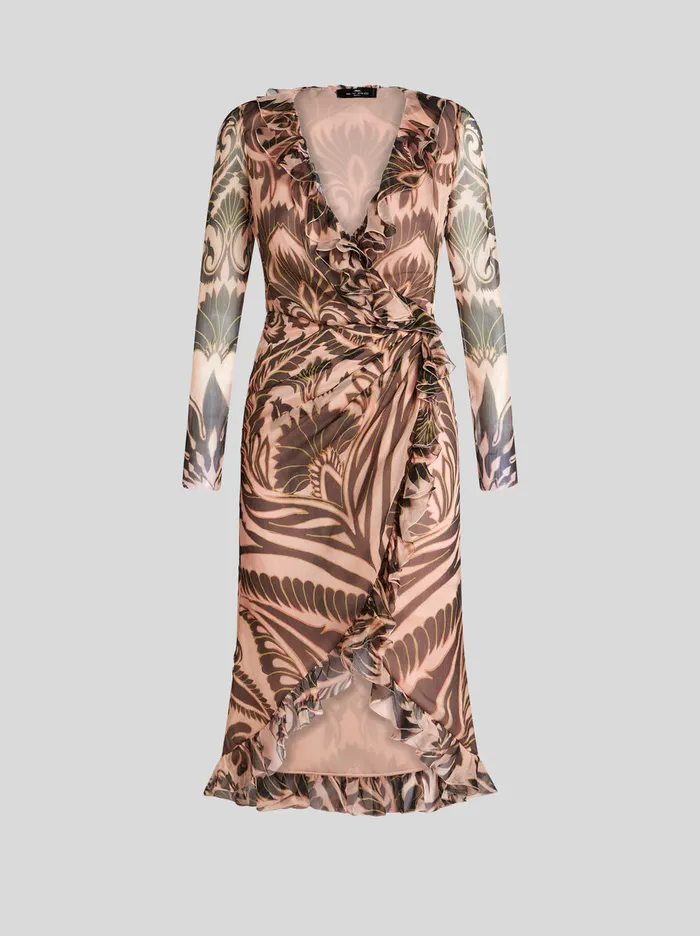 Women Etro Dresses Printed Silk Dress With Ruching Pink