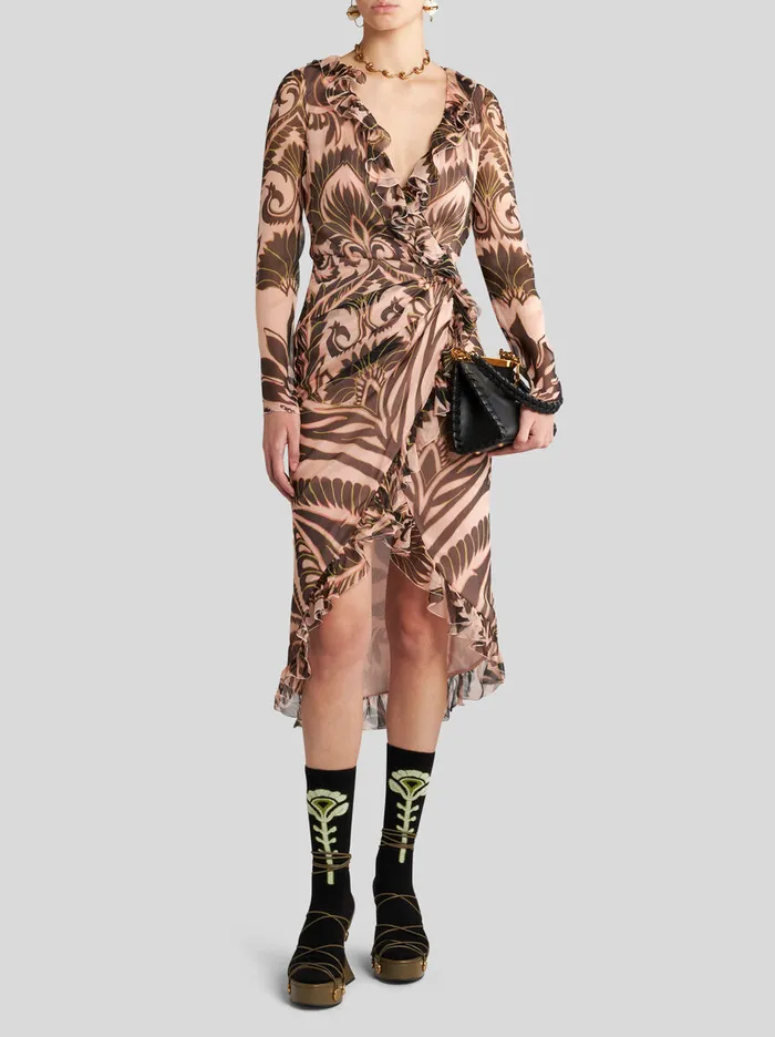 Women Etro Dresses Printed Silk Dress With Ruching Pink Women Etro Dresses Printed Silk Dress With Ruching Pink