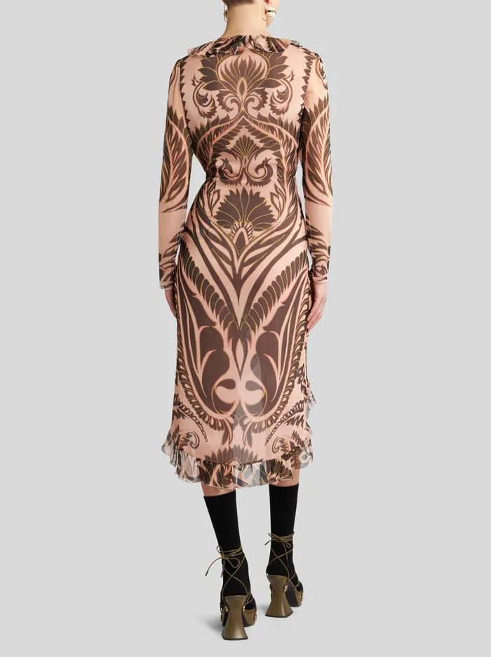 Women Etro Dresses Printed Silk Dress With Ruching Pink Women Etro Dresses Printed Silk Dress With Ruching Pink