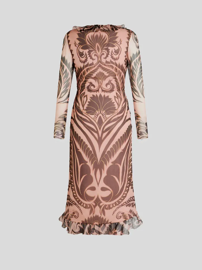 Women Etro Dresses Printed Silk Dress With Ruching Pink Women Etro Dresses Printed Silk Dress With Ruching Pink