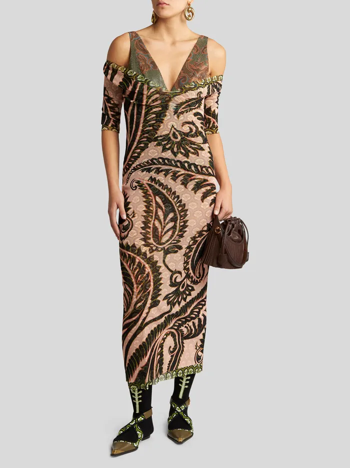 Women Etro Dresses Printed Tulle Dress Pink Women Etro Dresses Printed Tulle Dress Pink