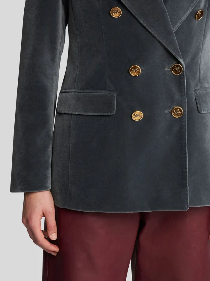 Women Etro Jackets DoubleBreasted Velvet Jacket Grey