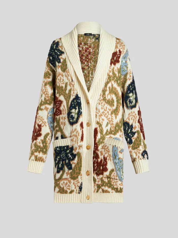 Women Etro Knitwear Knit Jacquard Maxi Cardigan Beige