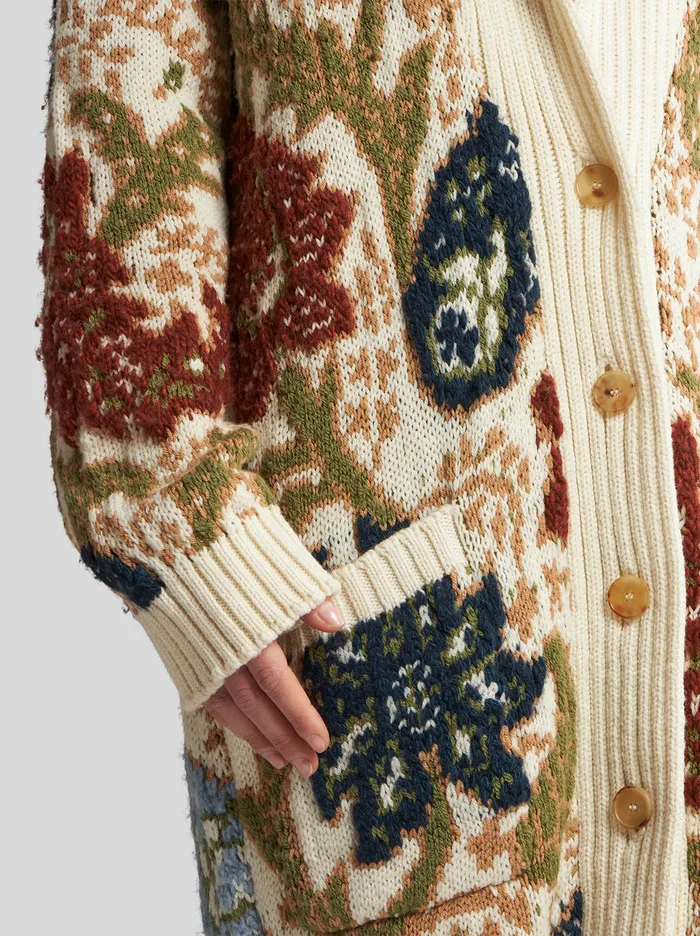 Women Etro Knitwear Knit Jacquard Maxi Cardigan Beige Women Etro Knitwear Knit Jacquard Maxi Cardigan Beige