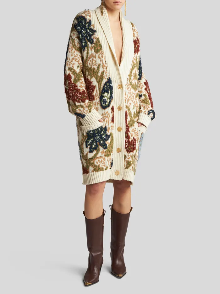 Women Etro Knitwear Knit Jacquard Maxi Cardigan Beige Women Etro Knitwear Knit Jacquard Maxi Cardigan Beige