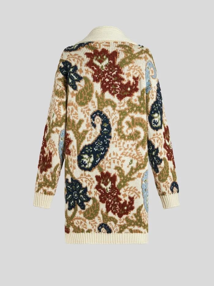 Women Etro Knitwear Knit Jacquard Maxi Cardigan Beige Women Etro Knitwear Knit Jacquard Maxi Cardigan Beige