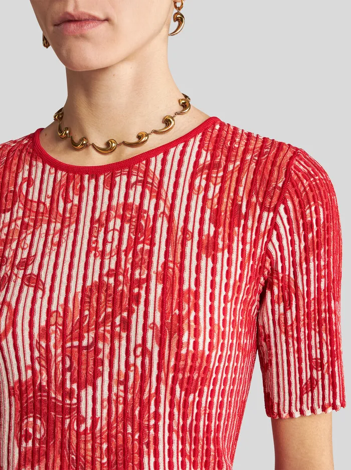 Women Etro Knitwear Printed Knit TShirt Red Women Etro Knitwear Printed Knit TShirt Red