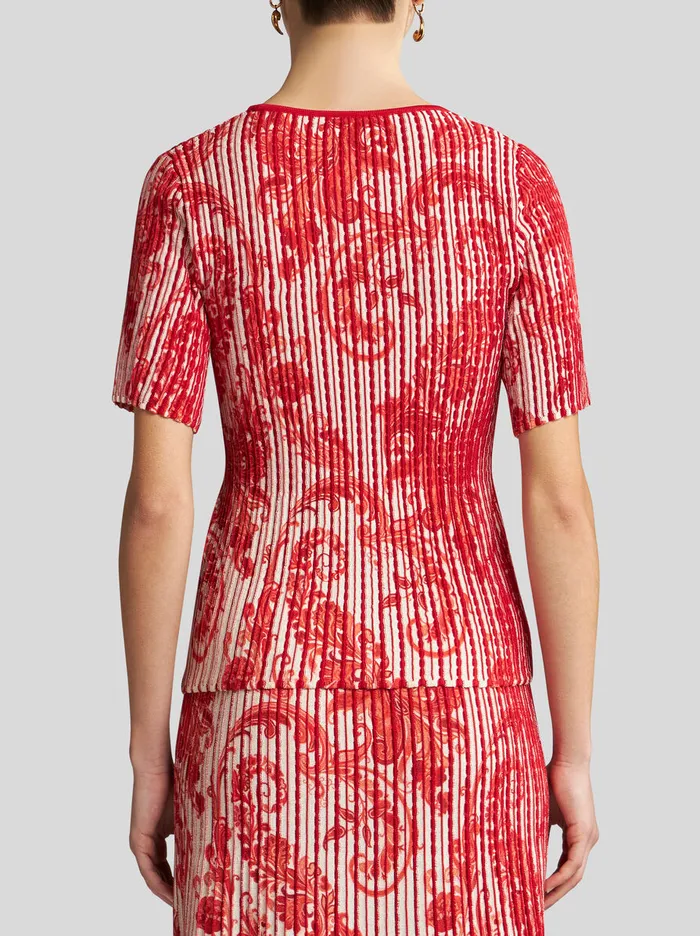 Women Etro Knitwear Printed Knit TShirt Red Women Etro Knitwear Printed Knit TShirt Red