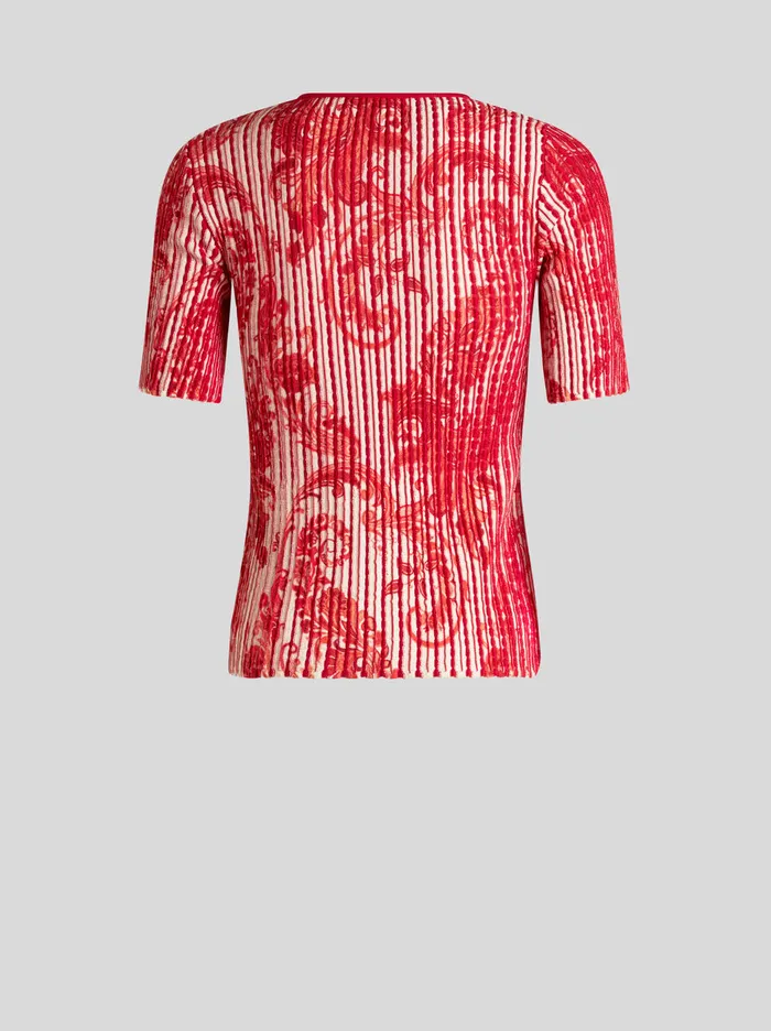 Women Etro Knitwear Printed Knit TShirt Red Women Etro Knitwear Printed Knit TShirt Red