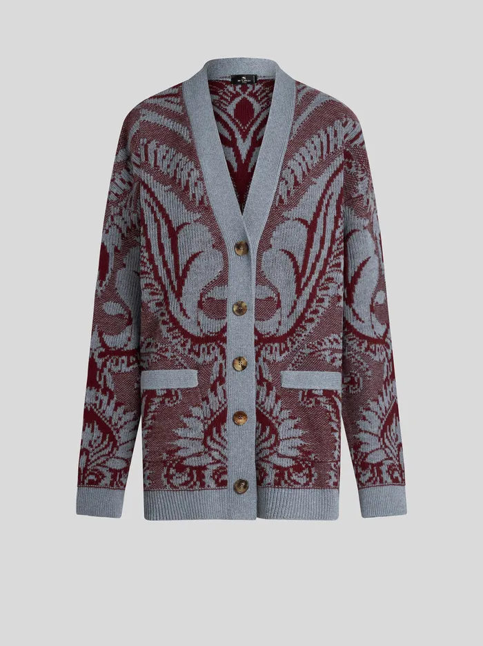 Women Etro Knitwear Wool Jacquard Cardigan Navy Blue