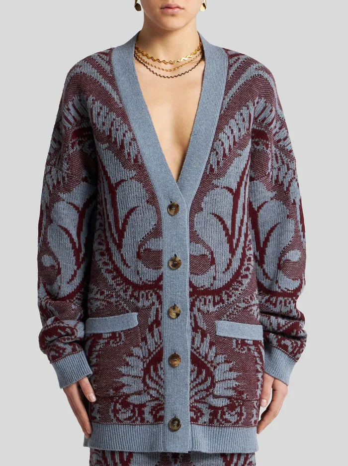 Women Etro Knitwear Wool Jacquard Cardigan Navy Blue Women Etro Knitwear Wool Jacquard Cardigan Navy Blue