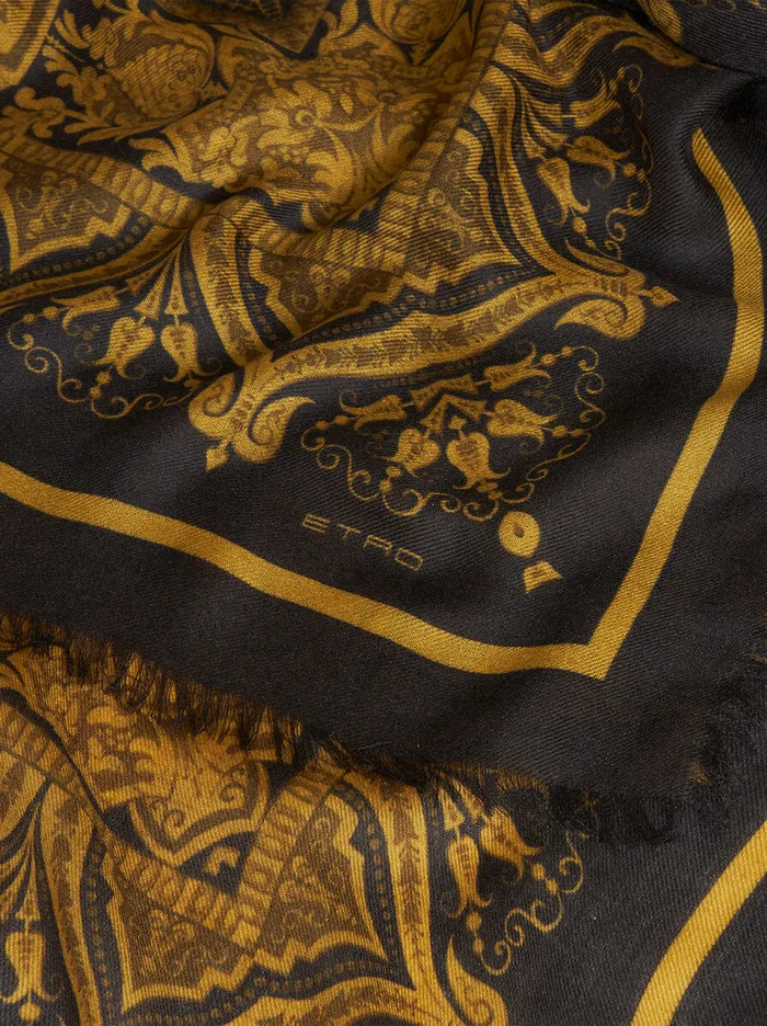 Women Etro Scarves And Silk Printed Silk And Cashmere Shawl Black Women Etro Scarves And Silk Printed Silk And Cashmere Shawl Black
