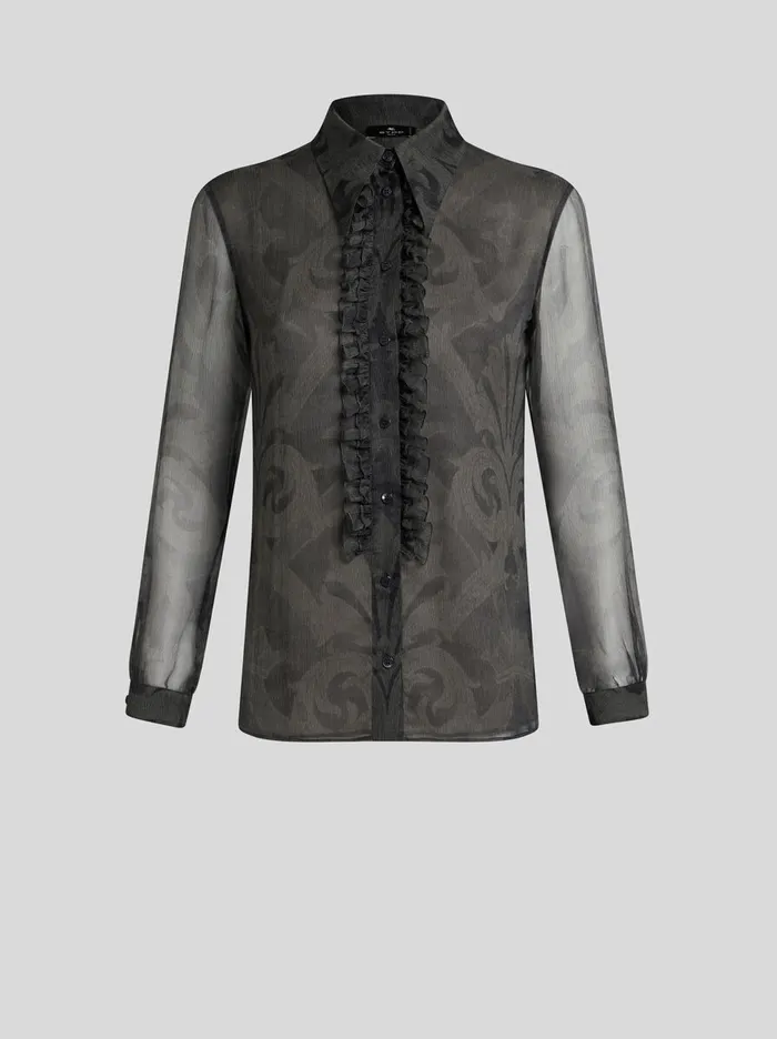 Women Etro Shirts And Blouses Printed Silk Shirt With Ruching Grey