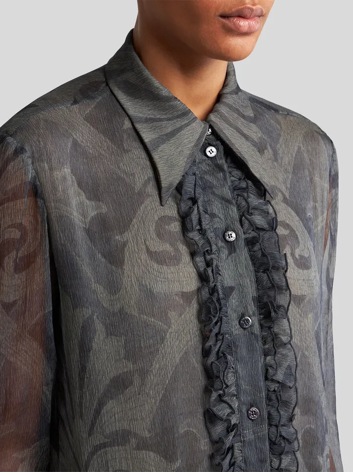 Women Etro Shirts And Blouses Printed Silk Shirt With Ruching Grey Women Etro Shirts And Blouses Printed Silk Shirt With Ruching Grey