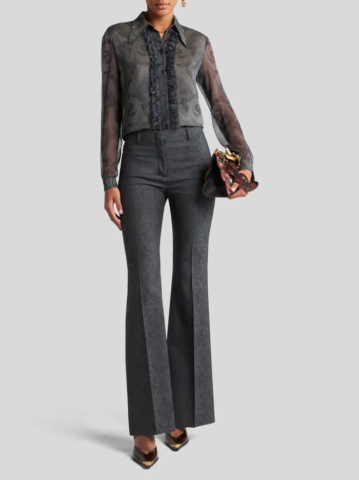 Women Etro Shirts And Blouses Printed Silk Shirt With Ruching Grey Women Etro Shirts And Blouses Printed Silk Shirt With Ruching Grey