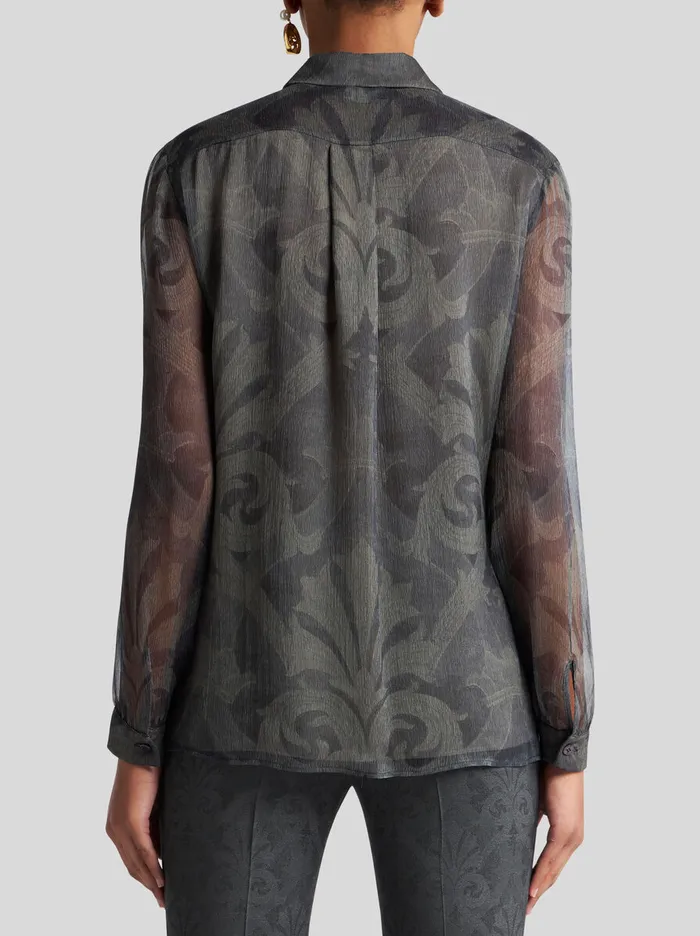 Women Etro Shirts And Blouses Printed Silk Shirt With Ruching Grey Women Etro Shirts And Blouses Printed Silk Shirt With Ruching Grey