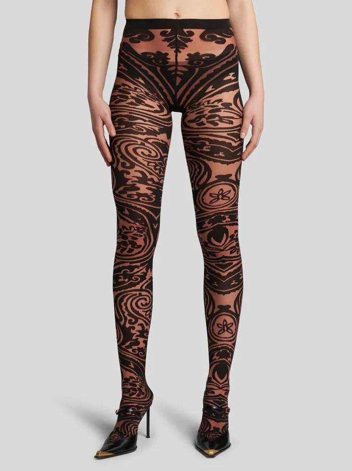 Women Etro Socks And Tights Paisley Tattoo Tights Dark Brown Women Etro Socks And Tights Paisley Tattoo Tights Dark Brown