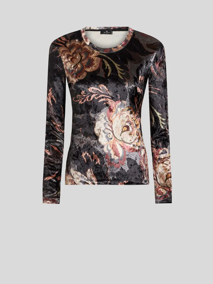 Women Etro Tops Printed Chenille Top Grey