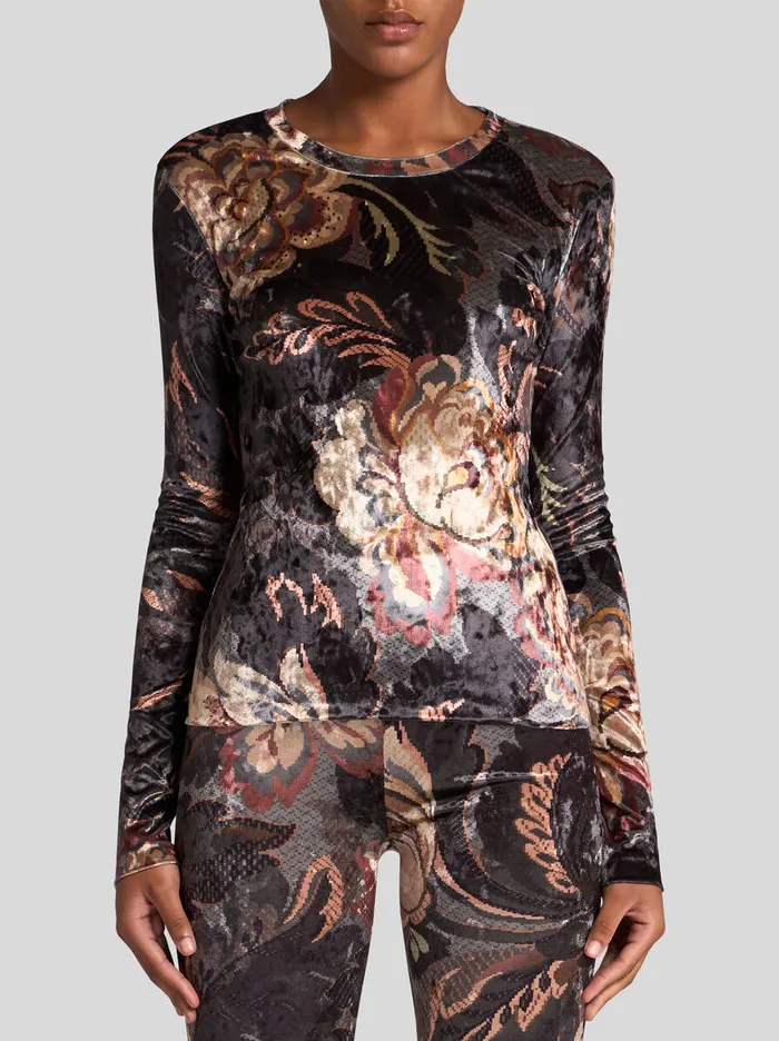 Women Etro Tops Printed Chenille Top Grey Women Etro Tops Printed Chenille Top Grey