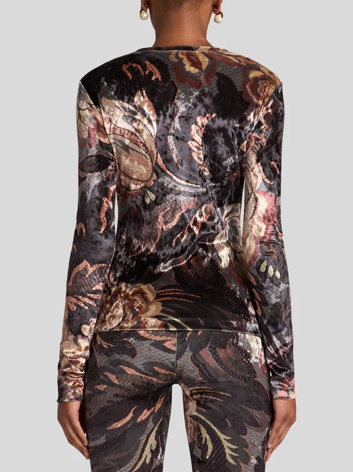 Women Etro Tops Printed Chenille Top Grey Women Etro Tops Printed Chenille Top Grey