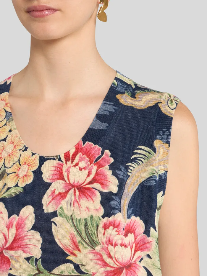 Women Etro Tops Printed Knit Vest Top Navy Blue Women Etro Tops Printed Knit Vest Top Navy Blue