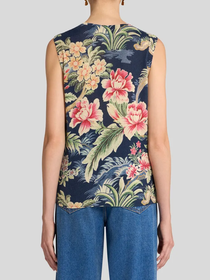 Women Etro Tops Printed Knit Vest Top Navy Blue Women Etro Tops Printed Knit Vest Top Navy Blue