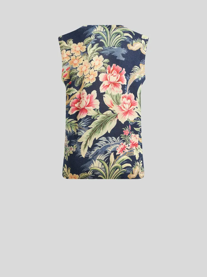 Women Etro Tops Printed Knit Vest Top Navy Blue Women Etro Tops Printed Knit Vest Top Navy Blue
