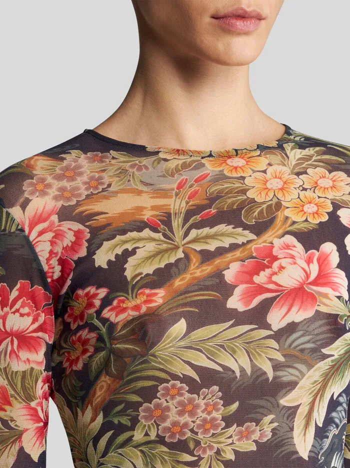 Women Etro Tops Tulle Top With Print Navy Blue