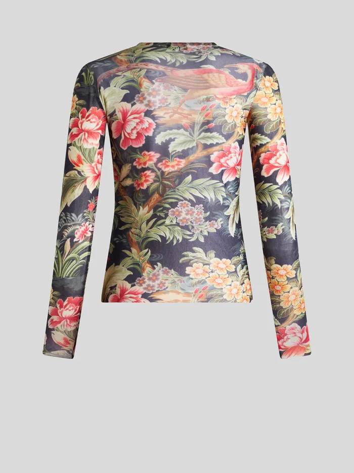 Women Etro Tops Tulle Top With Print Navy Blue