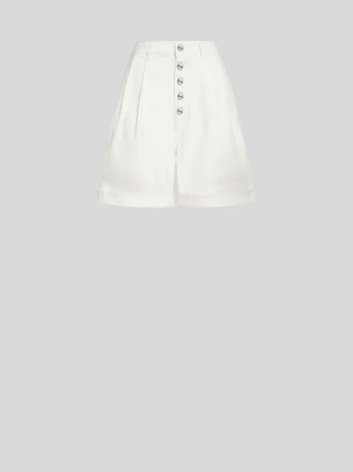 Women Etro Trousers Cotton Bermuda Shorts With Buttons White
