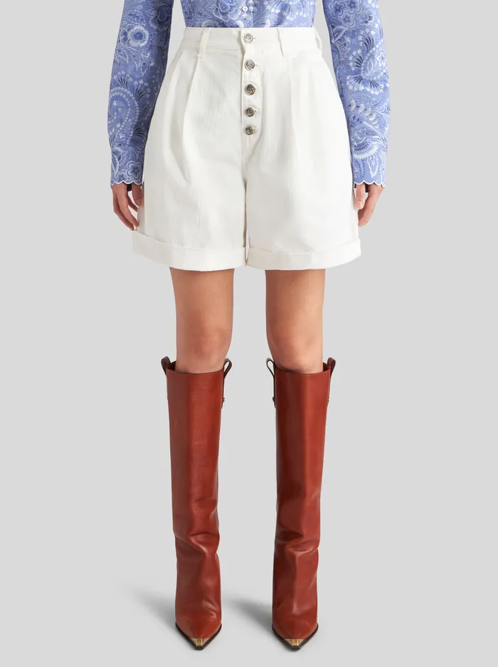 Women Etro Trousers Cotton Bermuda Shorts With Buttons White Women Etro Trousers Cotton Bermuda Shorts With Buttons White