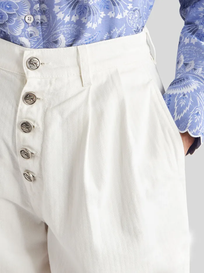 Women Etro Trousers Cotton Bermuda Shorts With Buttons White Women Etro Trousers Cotton Bermuda Shorts With Buttons White