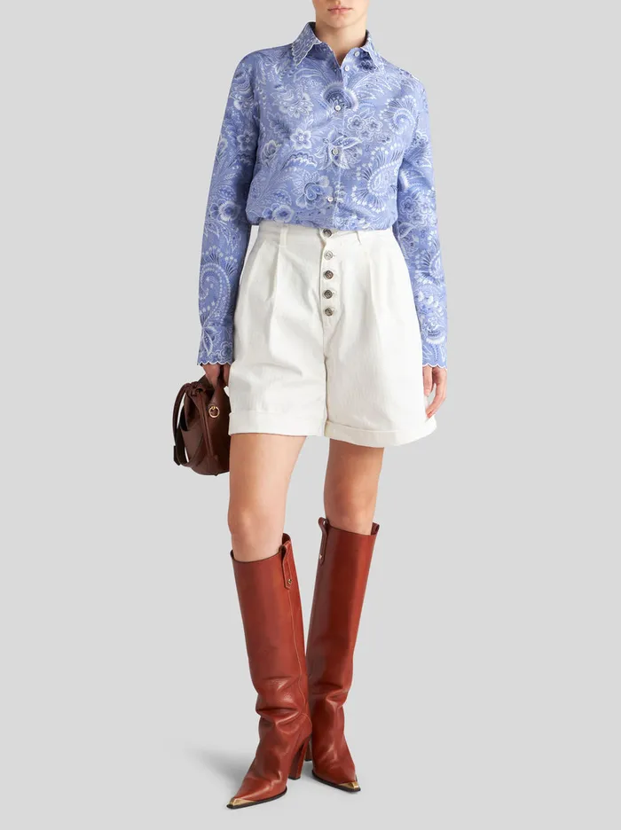 Women Etro Trousers Cotton Bermuda Shorts With Buttons White Women Etro Trousers Cotton Bermuda Shorts With Buttons White