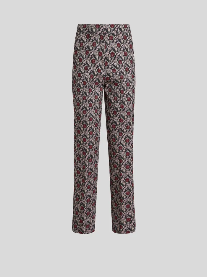Women Etro Trousers Jacquard Cigarette Trousers Navy Blue