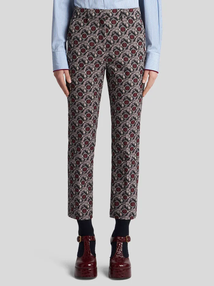 Women Etro Trousers Jacquard Cigarette Trousers Navy Blue Women Etro Trousers Jacquard Cigarette Trousers Navy Blue