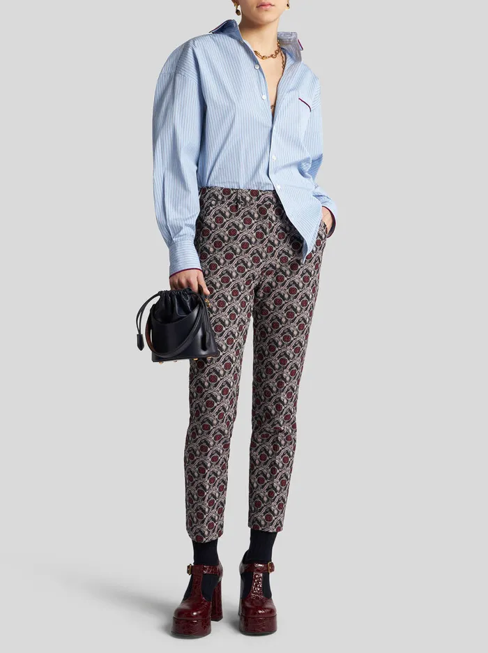 Women Etro Trousers Jacquard Cigarette Trousers Navy Blue Women Etro Trousers Jacquard Cigarette Trousers Navy Blue