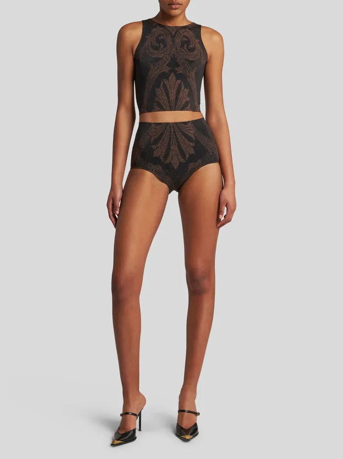 Women Etro Trousers Metallic Jacquard Shorts Black