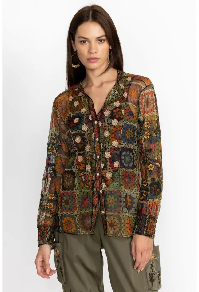 Women Flavie Mesh Blouse Multi Johnny Was Tops