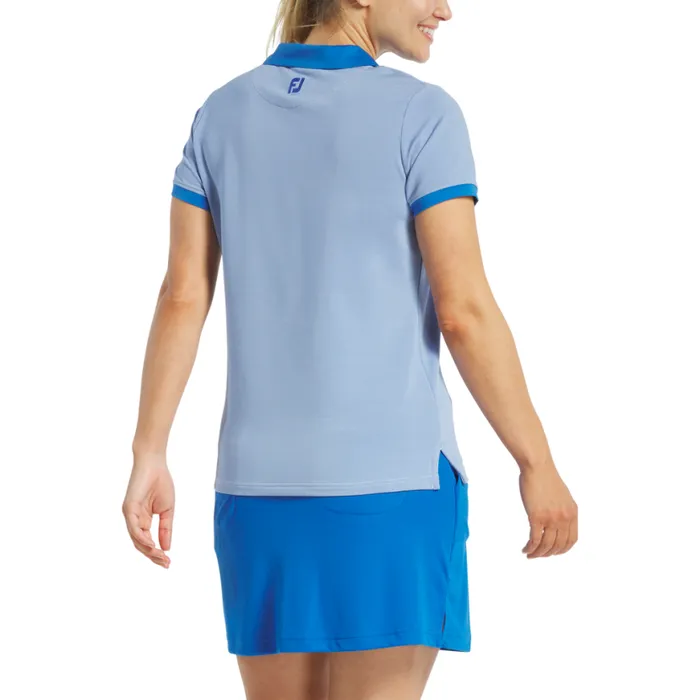 Women FootJoy Shirts Birdseye Open Placket Short Sleeve Blue