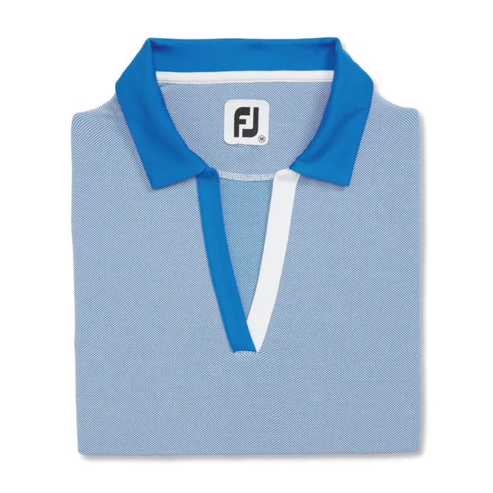 Women FootJoy Shirts Birdseye Open Placket Short Sleeve Blue